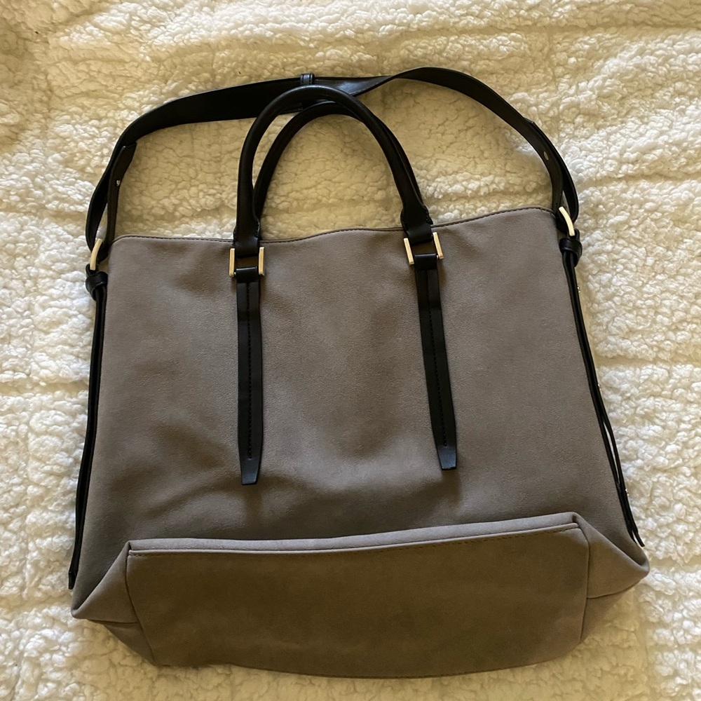 Tahari Gray and Black Suede Purse